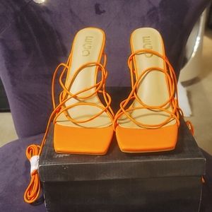 Orange string up heels